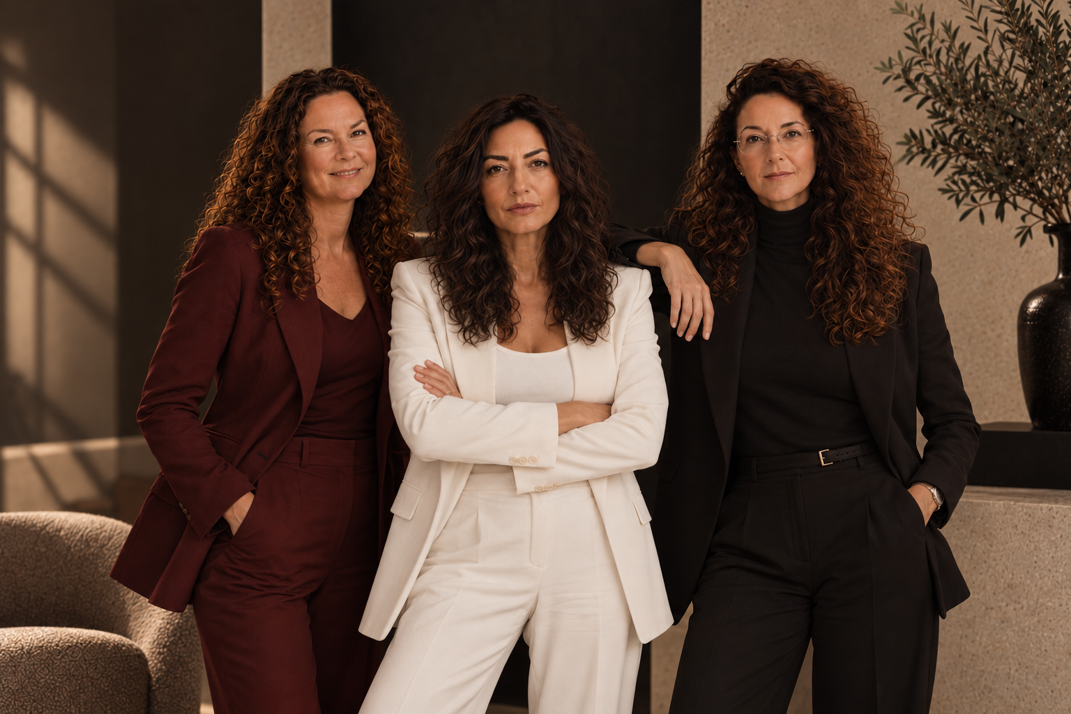 Die drei BORN FOR MORE Mentorinnen vor der Brandkulisse